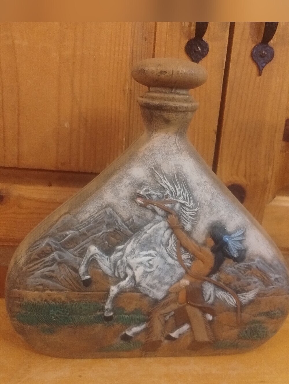 Vintage 1990 Native American Horse Decorative Bottle Vase Southwest Western Art